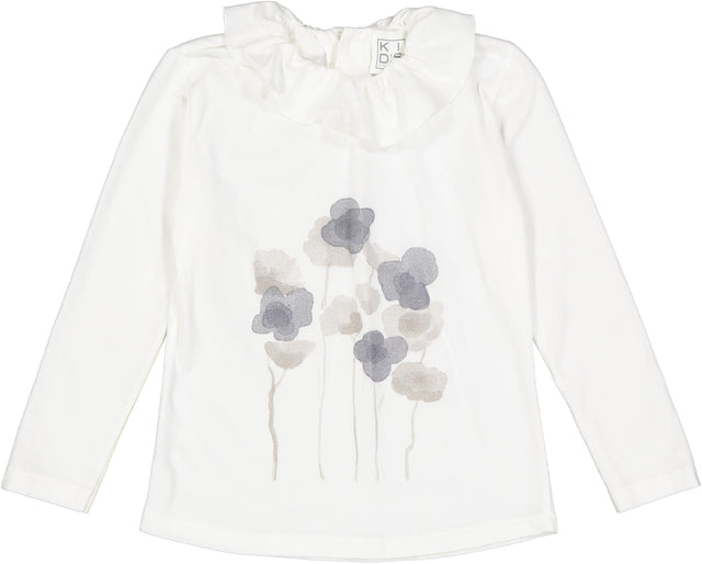 t.shirt stampata fiori acquarello blu con colletto bambina - Kid's Company - abbigliamento 0 16