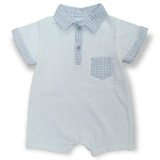 tutina piquet bordi quadretto azzurro neonato e baby - Kid's Company - abbigliamento bimbo